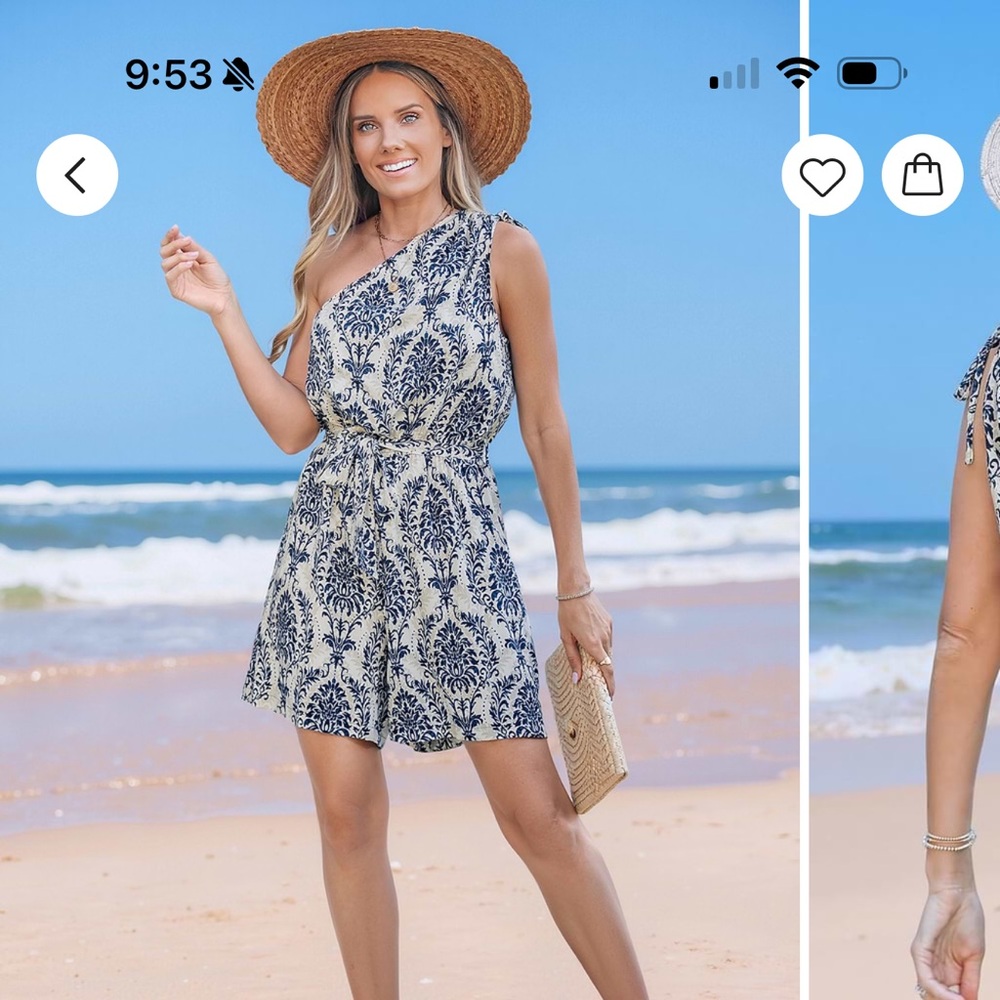 Cupshe One Shoulder Dress - Navy and White